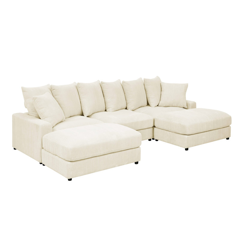 Canapé modulaire réversible d'angle avec repose-pieds, Blanc