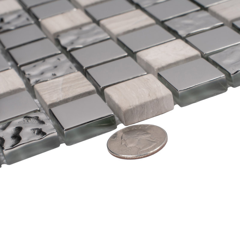 Elaina Grid Glossy Tile, Silver