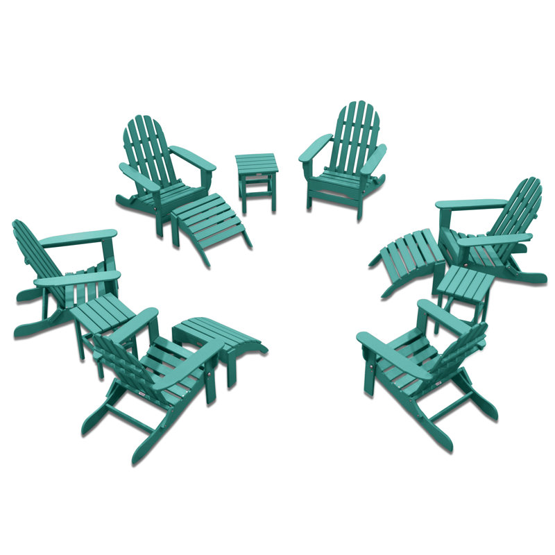 Chaise Adirondack pliante en plastique / résine avec repose-pieds et table Leighton, Aruba