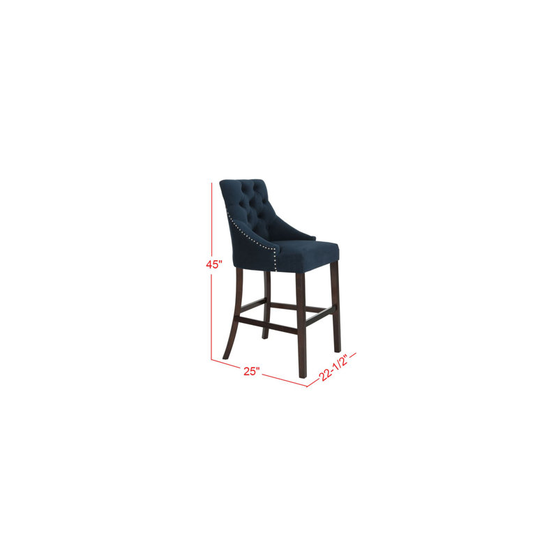 Balyon Upholstered Counter Stool, Velvet-Navy, Bar Stool (30" Seat Height)
