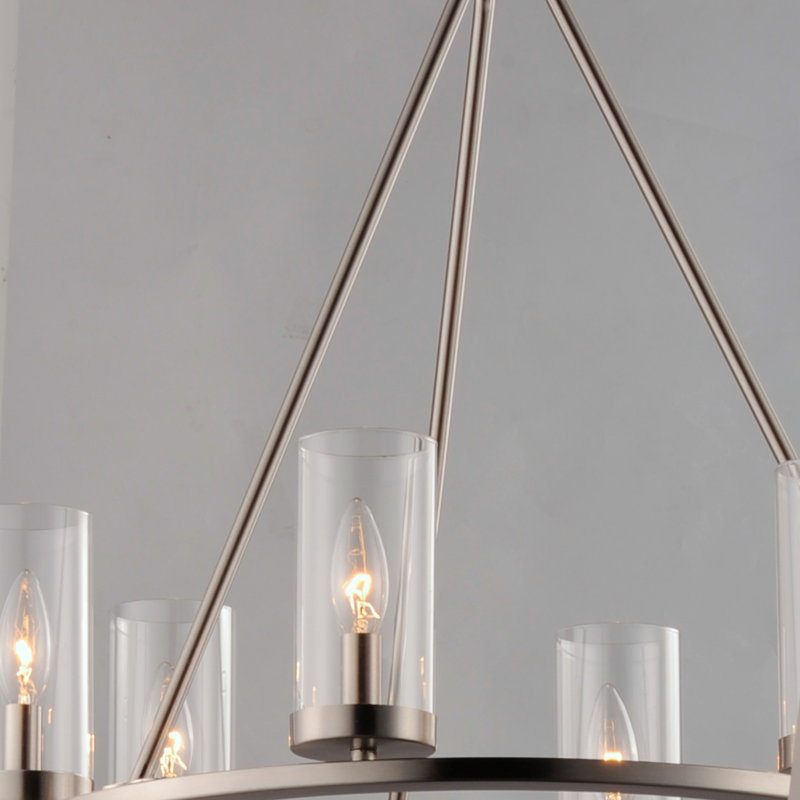 Hiddenite 6 - Light Dimmable Wagon Wheel Chandelier, Satin Nickel