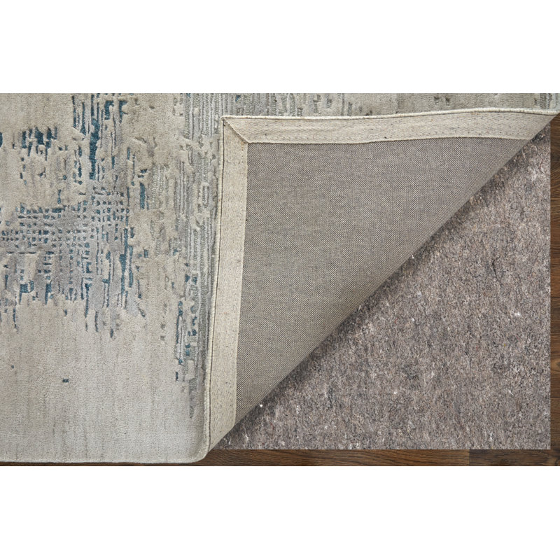 Zarah Hand Tufted Abstract Area Rug, Rectangle 12' x 15', Gray/Taupe/Blue