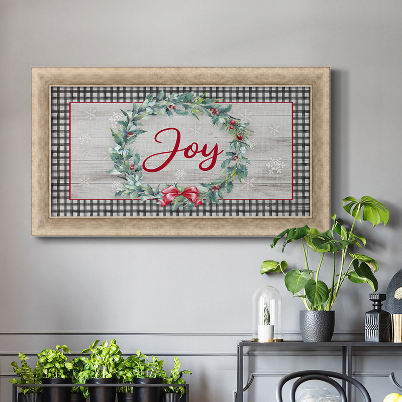 Joy Joy Wreath, toile encadrée de qualité supérieure - prête à être accrochée, H 21 po x l 37 po x P 1,25 po, gris