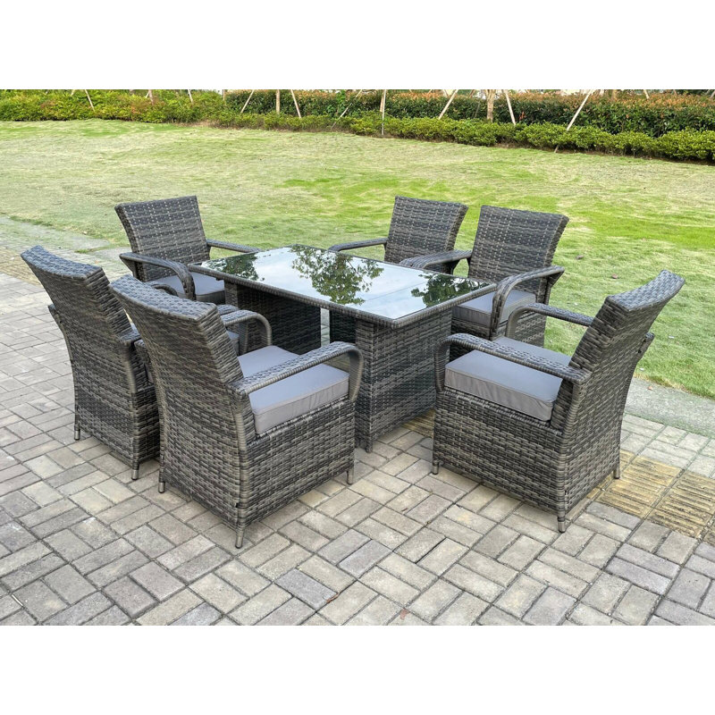 6 - Person Wicker Patio Dining Set with Rectangular Table