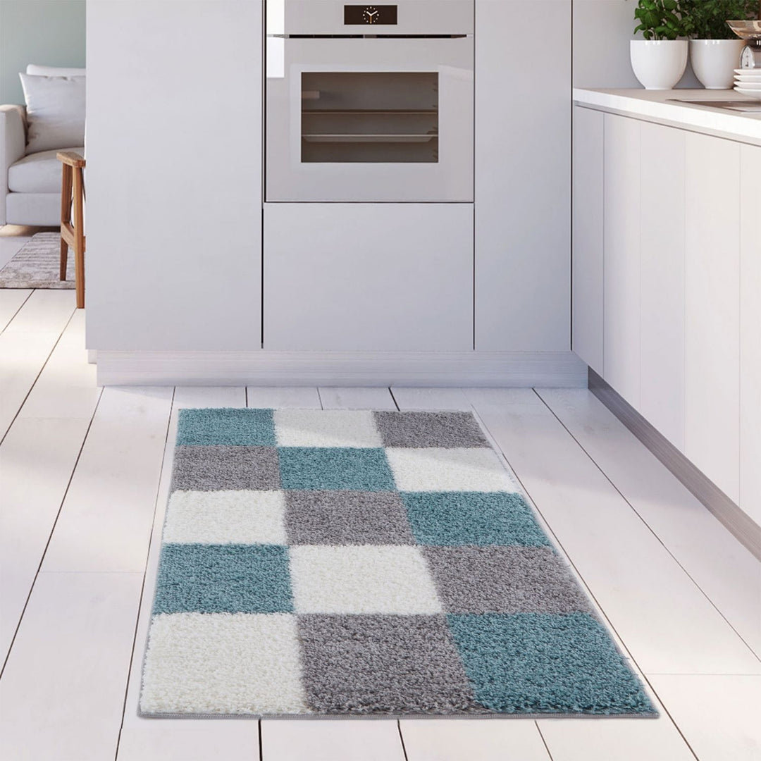 Myshaggy Collection Rugs Geometric Design in Duck Egg Blue