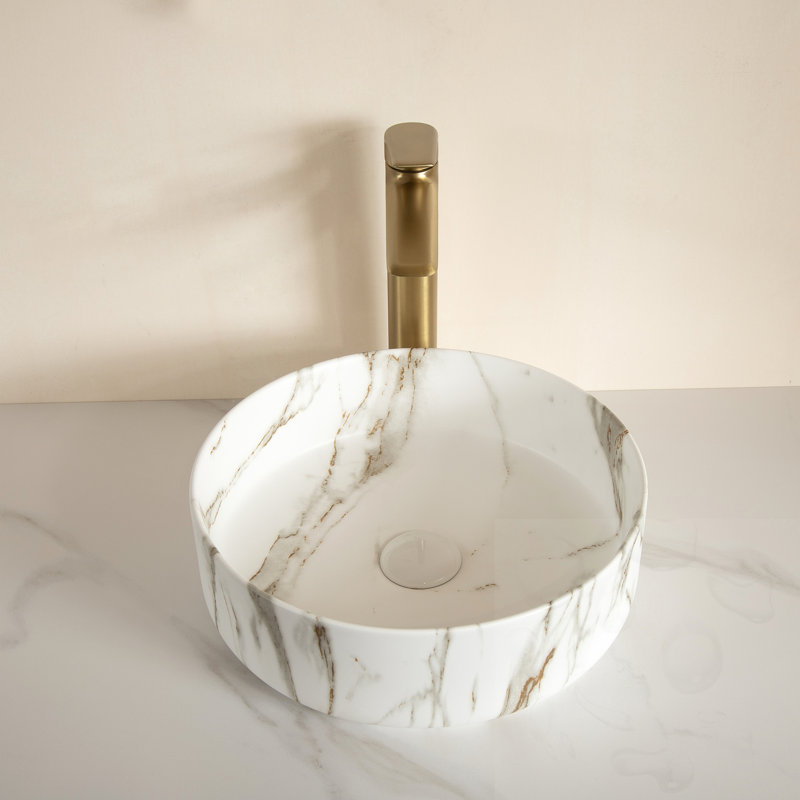 Ceramic Circular Bathroom Sink, Matte White