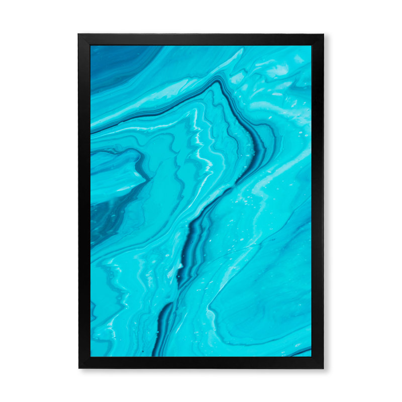 «Luxury Turquoise Marble River VII», reproduction d'art moderne sur toile, H 24 po x l 36 po x P 1 po, Toile avec cadre noir