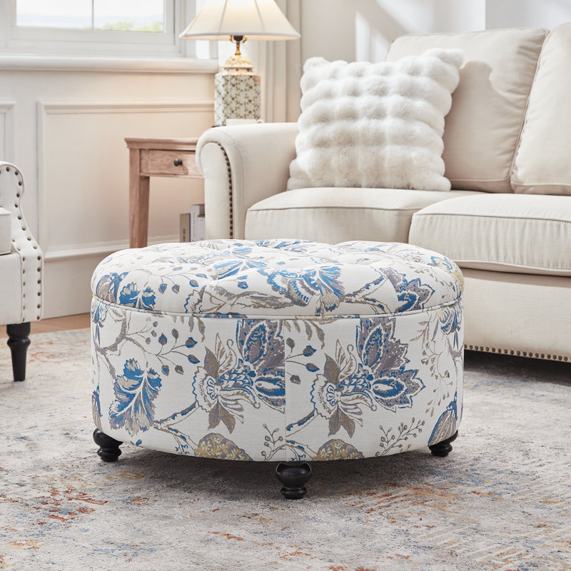 Daquasha Upholstered Ottoman, Blue/Grey Floral