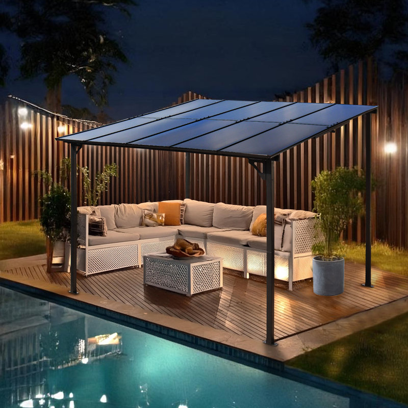 Outdoor Pergola Gazebo Awing Polycarbonate Wall-Mounted, 10' x 12'