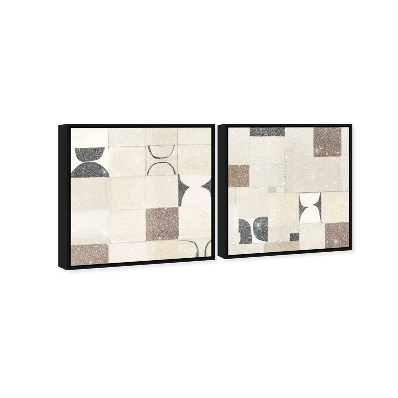 Boho Tiles Set Abstract Canvas Print by Oliver Gal, Black Frame, 12 x 12, 13" H x 13" W, Black Floater Frame