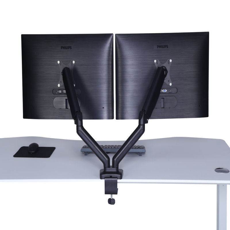 Dual Arm Black Adjustable Desktop Monitor Mount