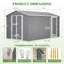 Remise de rangement extérieure en métal de 8 pi x 12 pi avec porte latérale supplémentaire, grande remise à outils avec 2 portes verrouillables pour un accès facile, structure en aluminium, rangement de patio de jardin gris