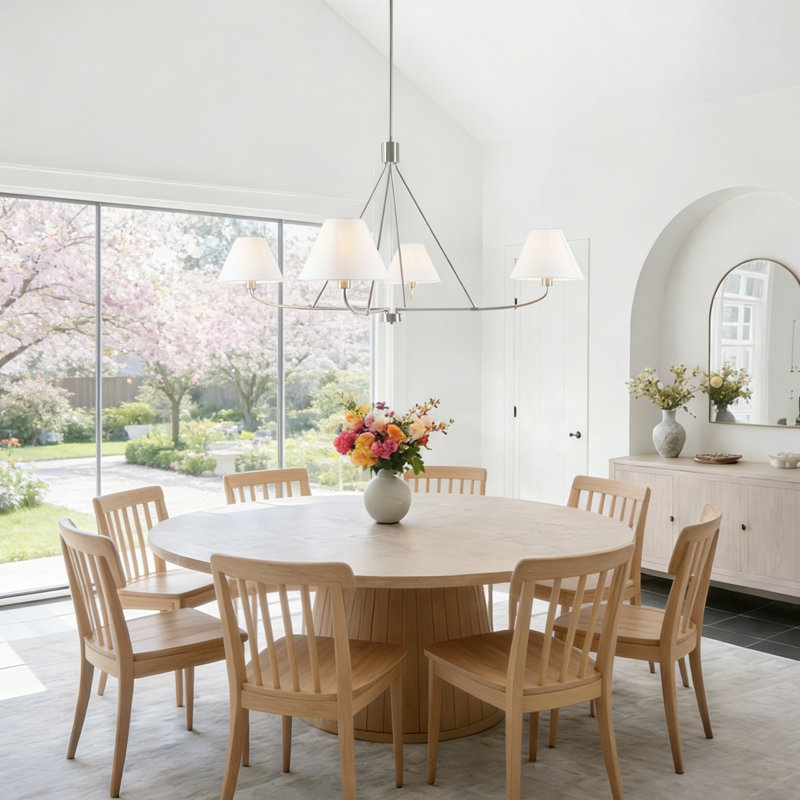 Lidia 4-Light Dimmable 47.2’’ W Classic/ Traditional Fabric Dining Room Chandelier, Nickel