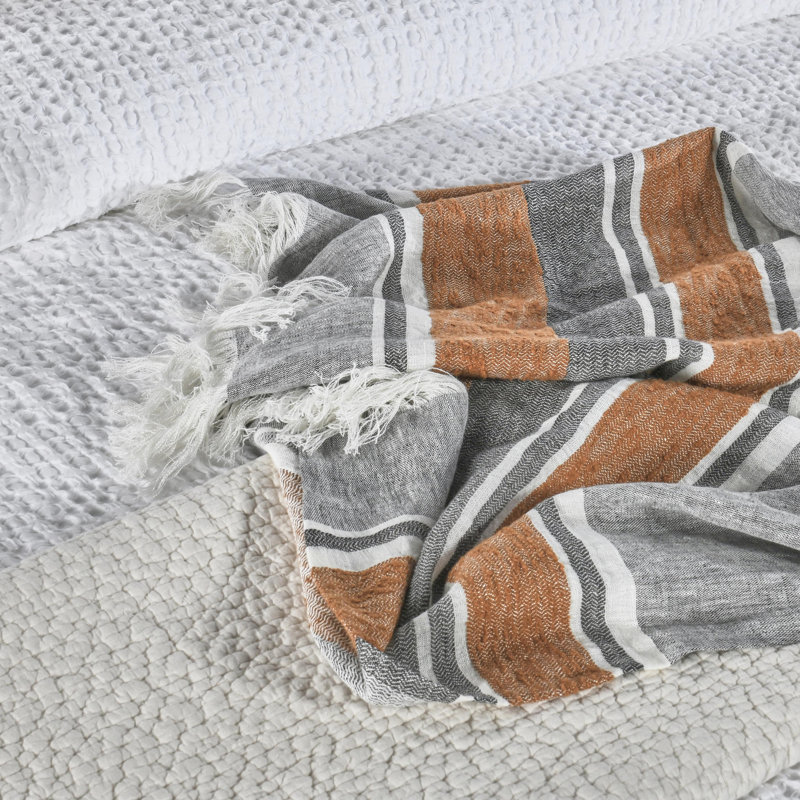 Jeté tissé Lima, Gris / blanc / rouille