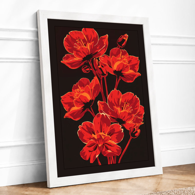 Vibrant Red Blooms Botanical - Framed Print, A3 - 42.0 x 29.7 cm, White