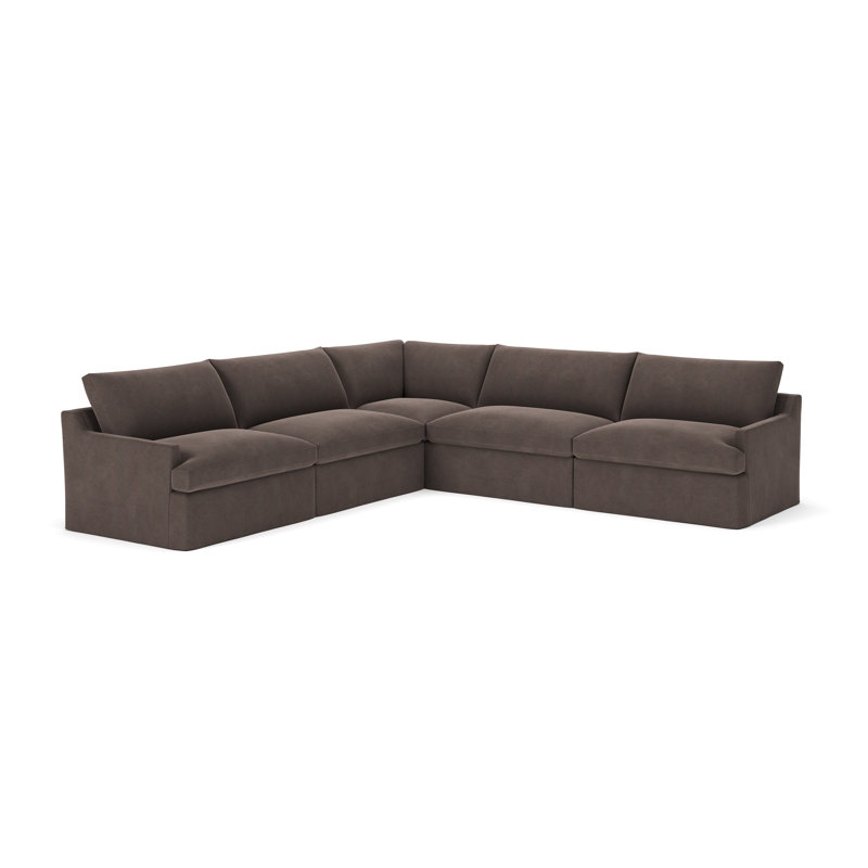 Wrenley 5-Piece Slipcovered Modular Sectional, Bella Ash Performance Velvet
