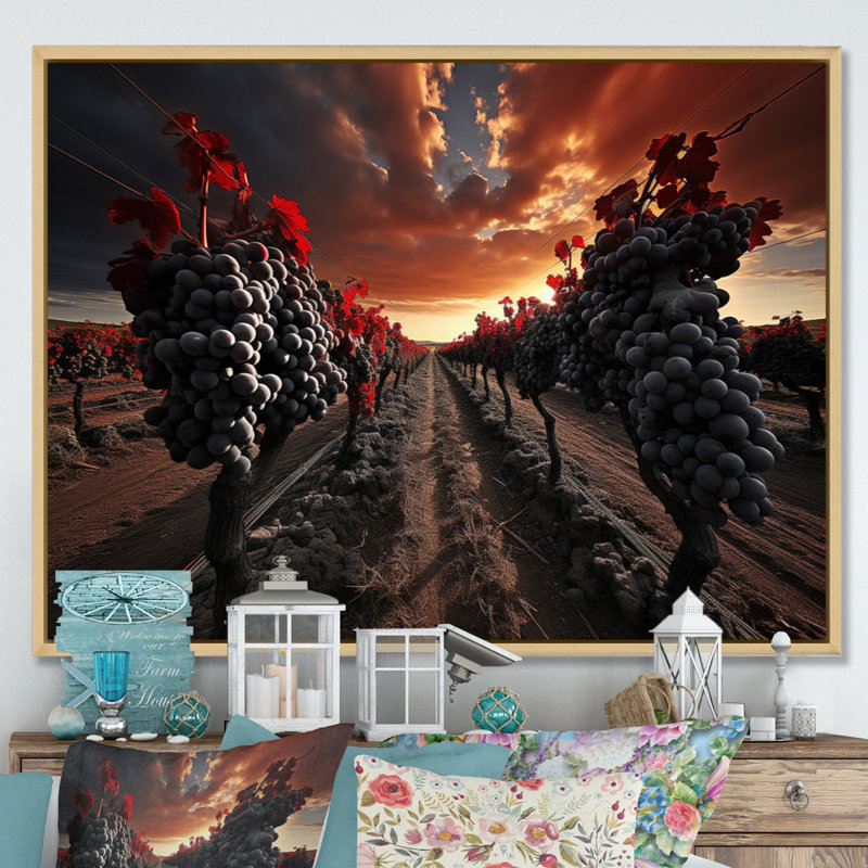 France Bordeaux Vineyard Symphony I - impression, H 34 po x l 44 po, Cadre naturel flottant
