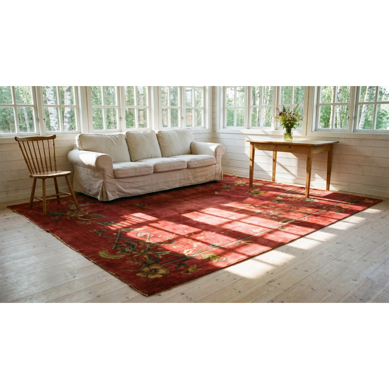 Tapis art déco chinois en laine noué à la main rouge / rouille antique des années 1920