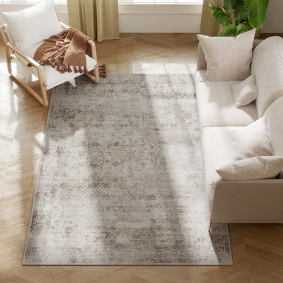 Area Rug, Machine Washable Rug, Non-Slip Traditional Floor Cover Foldable Carpet for Living Room, Bedroom, Dining Room, Light Mixed-Brown
