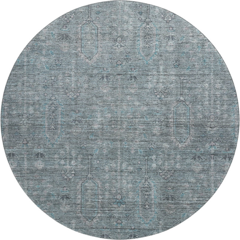Premium Machine Washable Prisco Teal Rug, Round 8'
