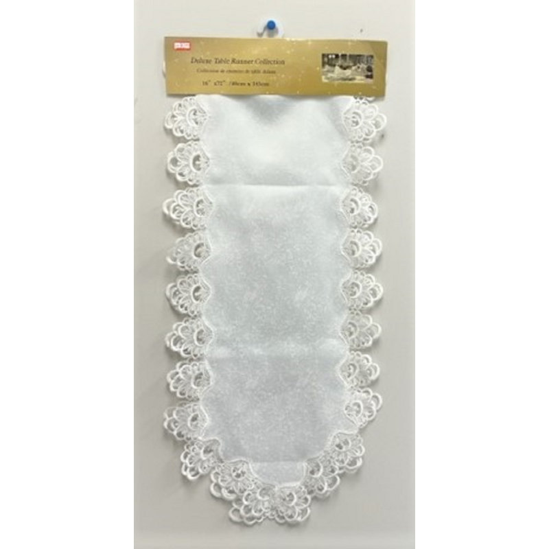 Chemin de table rectangulaire en polyester, Blanc