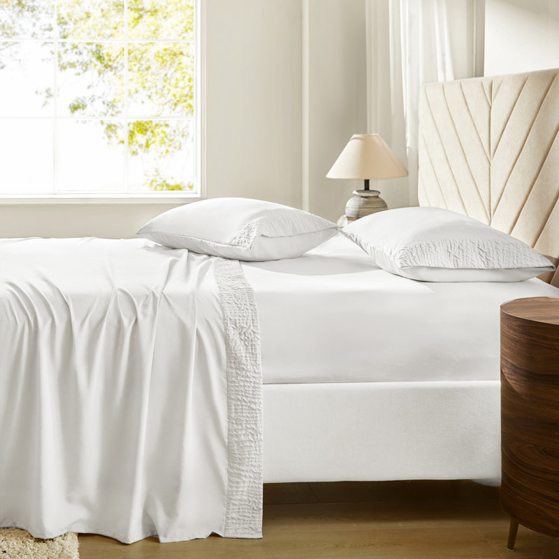 Polyester Bedding Sheets And Pillowcases, King Sheet Set with 2 Pillowcases, White