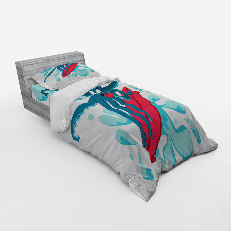 Ensemble de housse de couette en microfibre bleu pétrole / turquoise, Housse de couette simple TG + 2 articles suppléme