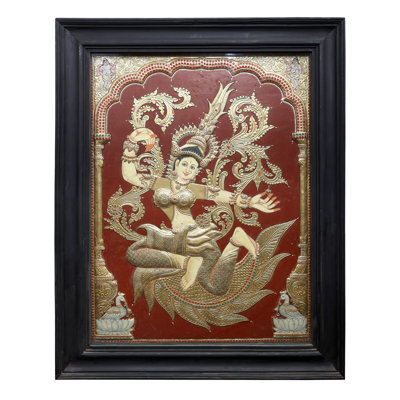  Peinture traditionnelle indonésienne Sita, art mural peint à la main avec des accents d'or 24 carats