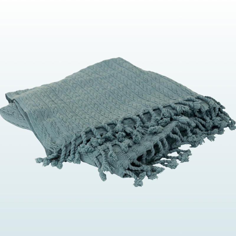 Jeté en 100% coton, 49.72" L x 59.73" W, Bleu