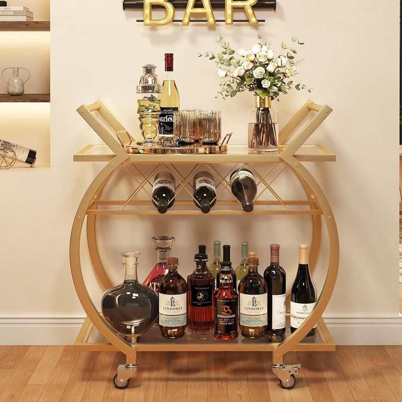 Chariot de bar doré avec rangement pour verres, chariot de service à vin roulant, organisateur de boissons pour la maison