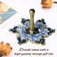 Ensemble de célébration Hanoukka - Menorah tulipe bleue et ivoire peinte à la main, 2 dreidels tournants, accents dorés, cristaux, cadeau et décoration par Matashi