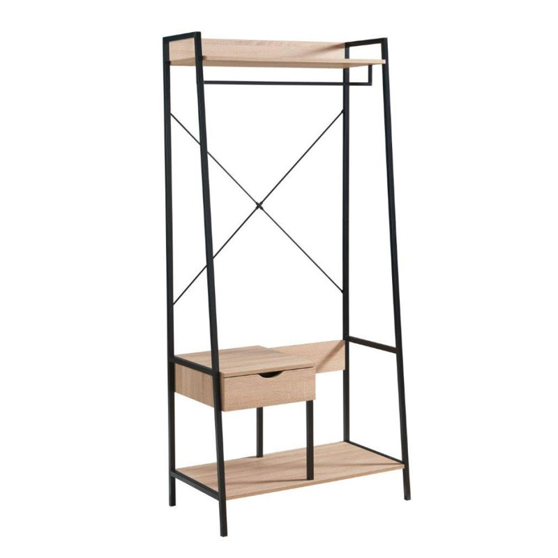 Metal Clothes Rack Open Wardrobe Free Standing With 1 Drawer Hanging Clothes Rod