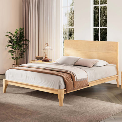 Lit plateforme en bois de bambou Mid-Century moderne avec support en lattes de bois, aucun sommier requis, assemblage facile