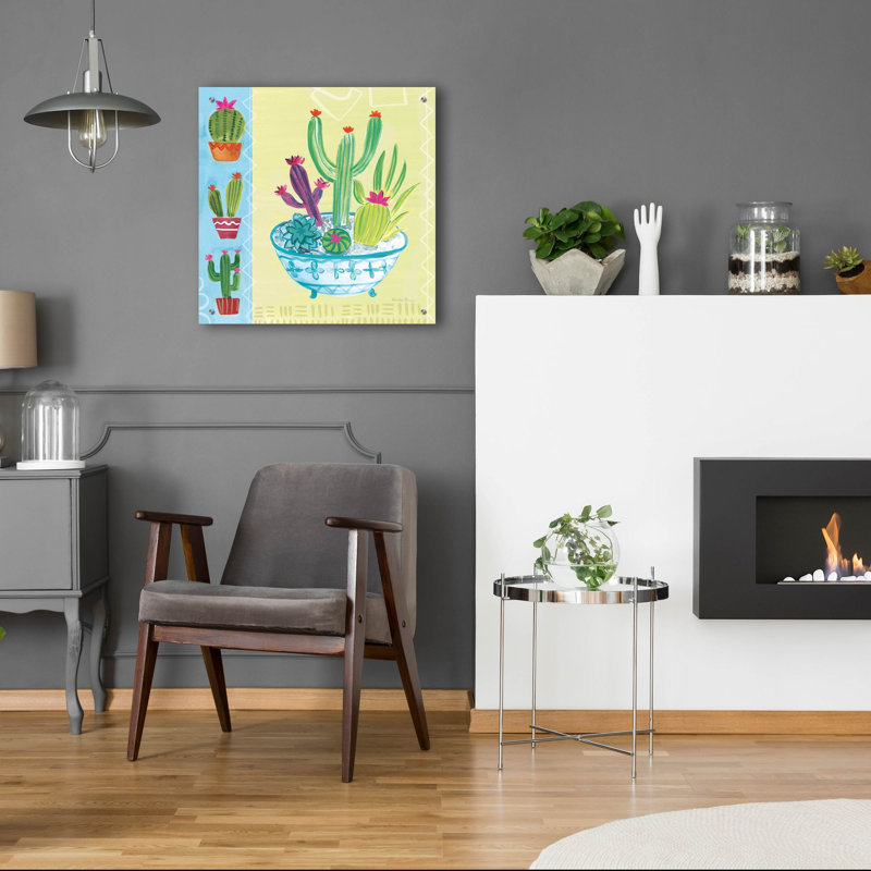 «Cacti Garden 3 No Birds And Butterflies» par Farida Zaman, art mural en verre acrylique, 24 po x 24 po, H 24 po x l 24 po