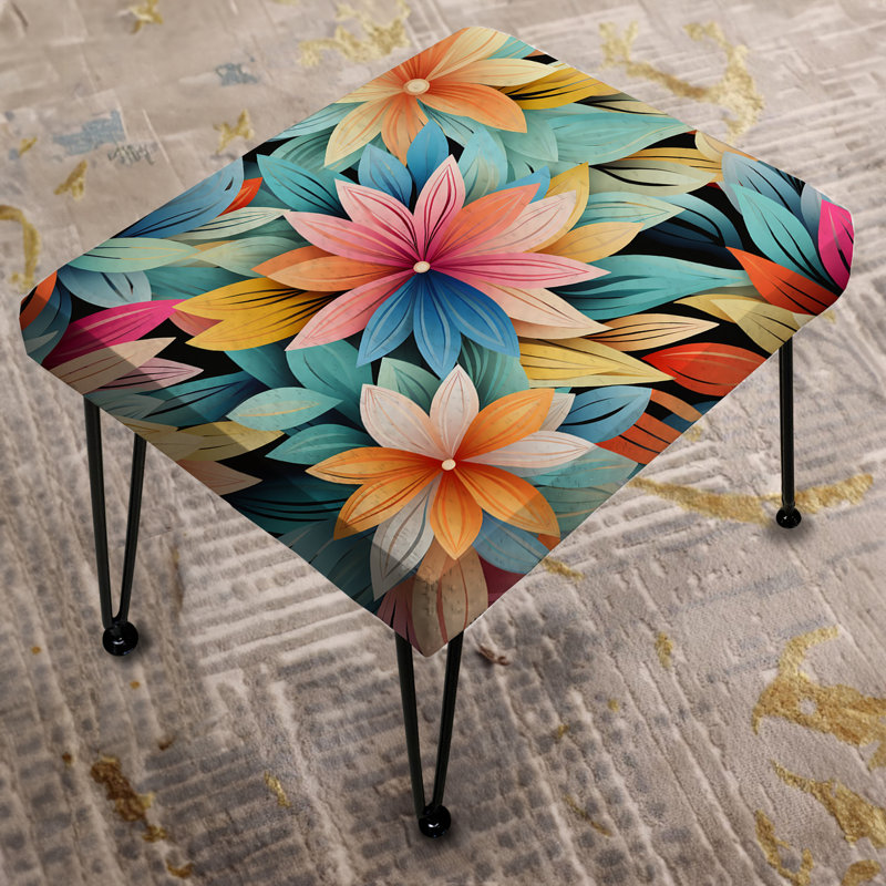 Multicolor Chrysanthemum Mandala Boho Pattern - Floral Rectangle Ottoman
