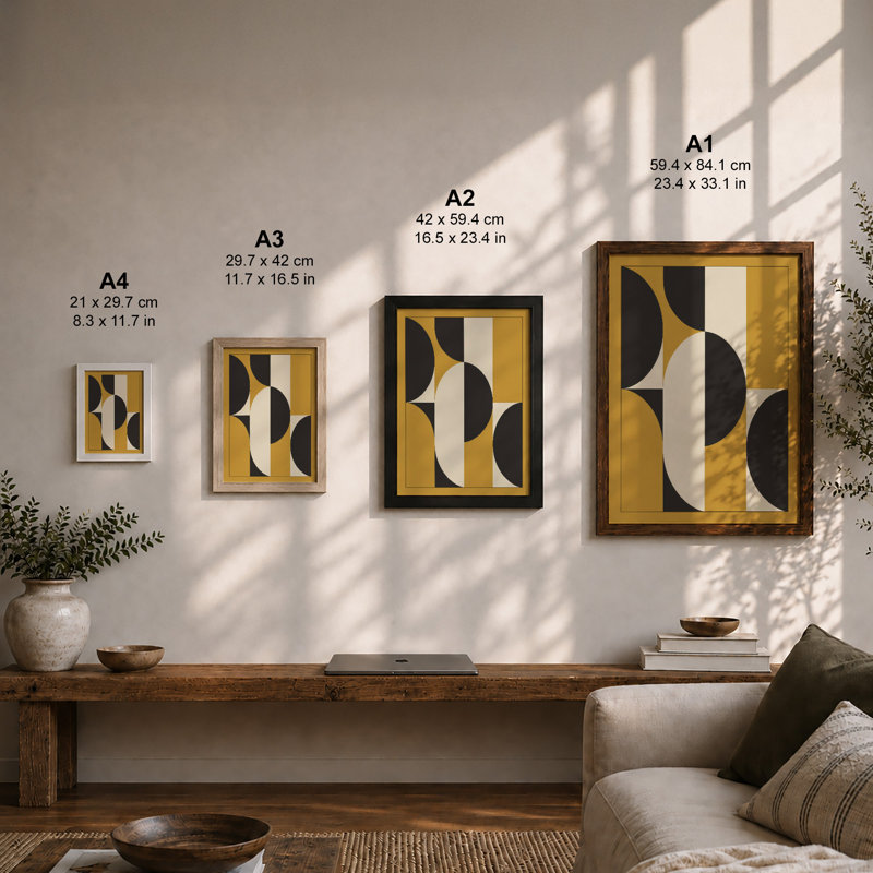 Circles and Stripes Geometric - Framed Print, Unframed, A3 - 42.0 x 29.7 cm