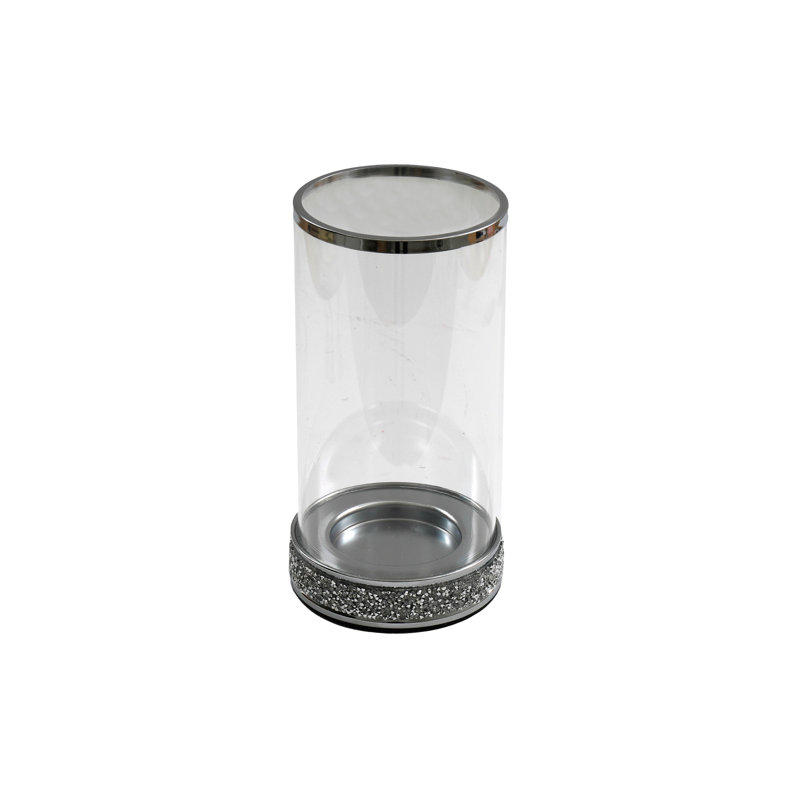 Glass Tabletop Candlestick with Candle Included, 26cm H x 13.5cm W x 13.7cm D