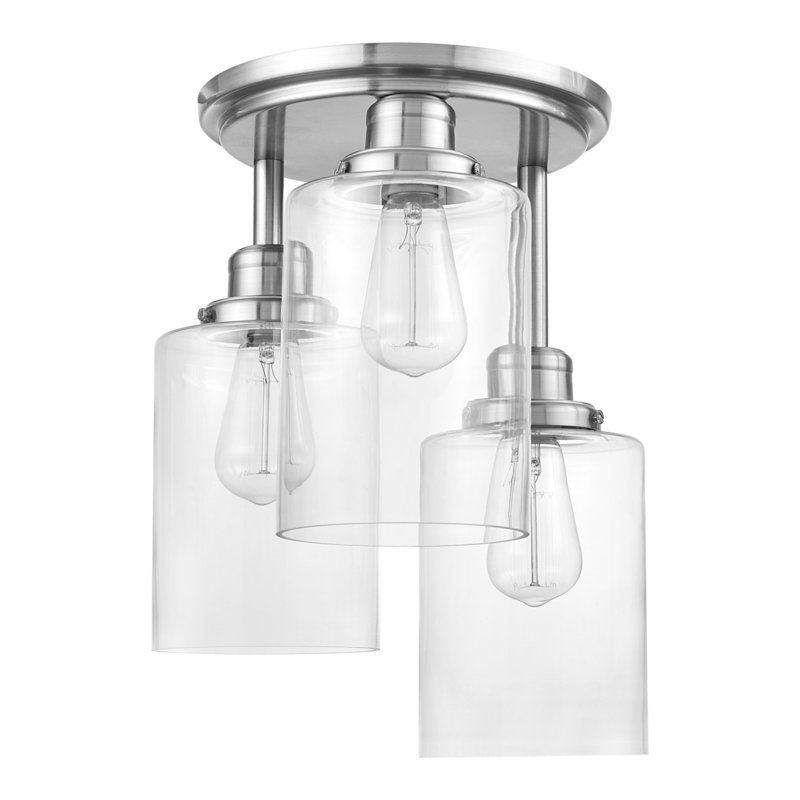 Tiarra Glass Semi Flush Mount, Brushed Steel, Clear Glass