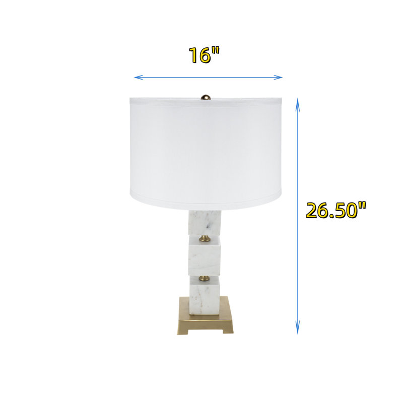 D16x26.5" White Marble Cube Table Lamp