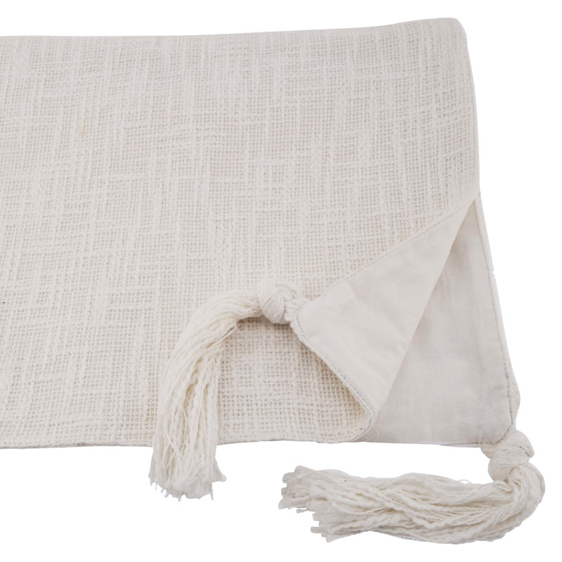 Solid Colour Table Runner With Tasseled Corners, Ivory