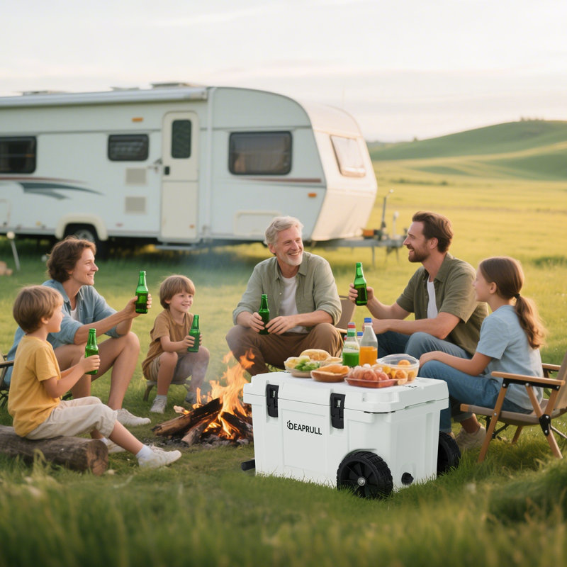 55 Quart Cooler With Wheels, Ice Chests Portable Camping Cooler Holds Ice Up To 6 Days, Leak-proof Outdoor Insulated Cooler With Handle, Cup Holders, Hard Cooler For Camping, Beach, Boat
