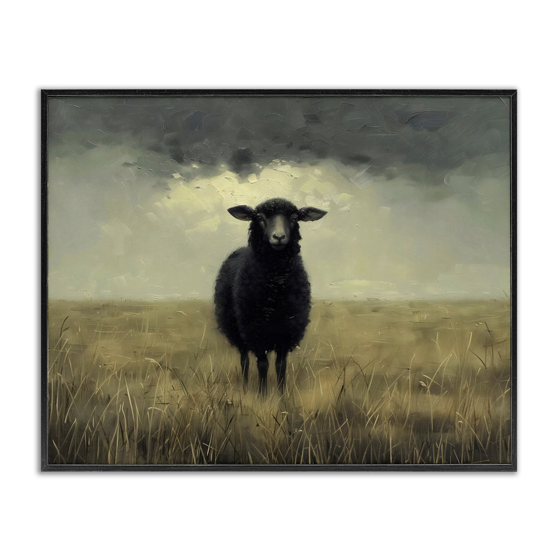 «Black Sheep in Field», estampe numérique, conception par Arlington Prints, H 11 po x l 14 po, Giclée encadrée noir minuit