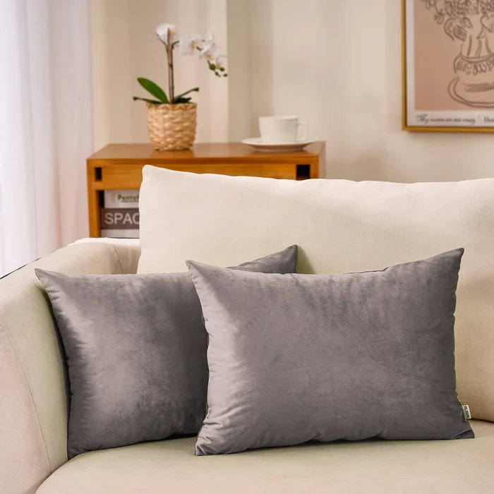 Ensemble de 2 housses de coussin en velours, Gris foncé, Non