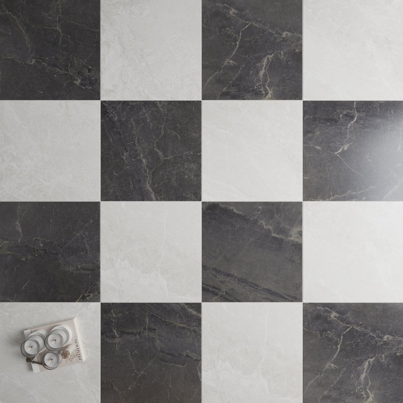 Spanish NoirBlanc Porcelain 24"x 24"x 9mm Floor and Wall Tile Case - White (4 PCS, 15.5 Sq. Ft.), White