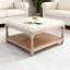 Table basse avec repose-pieds capitonné en lin 33 pouces avec tablette de rangement et pieds solides pour le salon, le bureau et la chambre à coucher