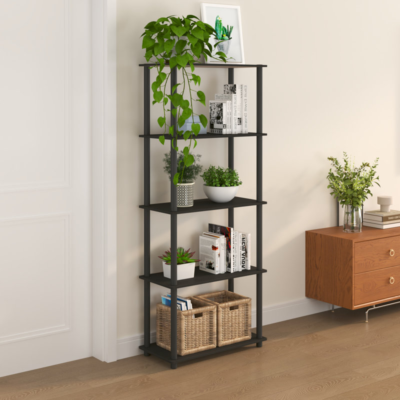 5-Tier 57.4" Open Shelf Bookcase, Compact Storage Bookshelf, Espresso/Black, (5 Shelves) 57.4"H x 23.6"W x 11.6"D