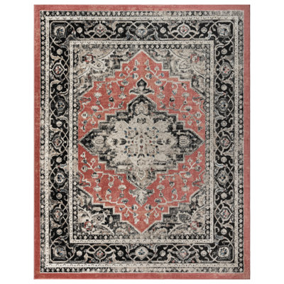 Maia Fluer Traditional Oriental Medallion Red Black Polypropylene Area Rug