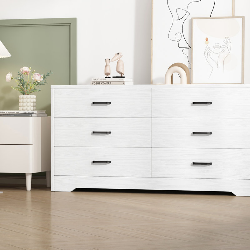 Commode 6 tiroirs en bois aggloméré (commode), Blanc