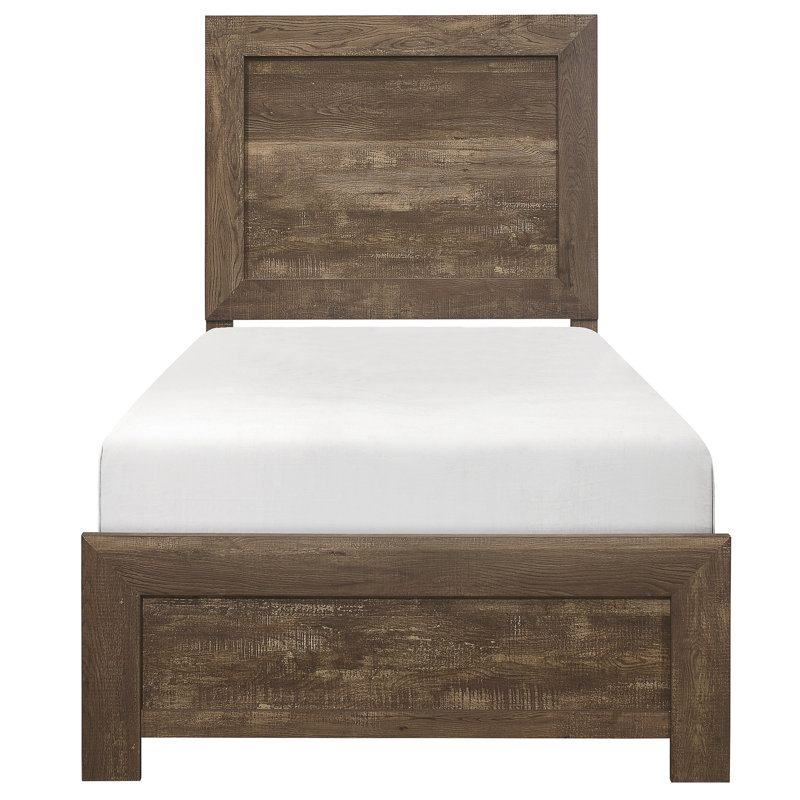 Rustic Brown Finish Twin Bed - Headboard, And Rails For Bedroom Place Wood Engineered Furniture Piece, Twin, Brown