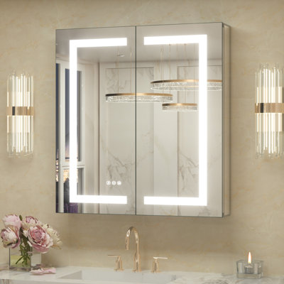 Rectangle LED Medicine Cabinet with Light, Sockets & USBs,Tempered Glass